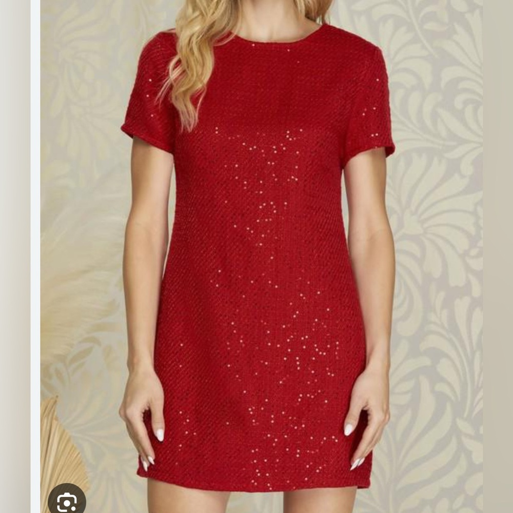 NWT She + Sky Red Sequin Mini Dress